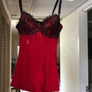 Red and black Lace top